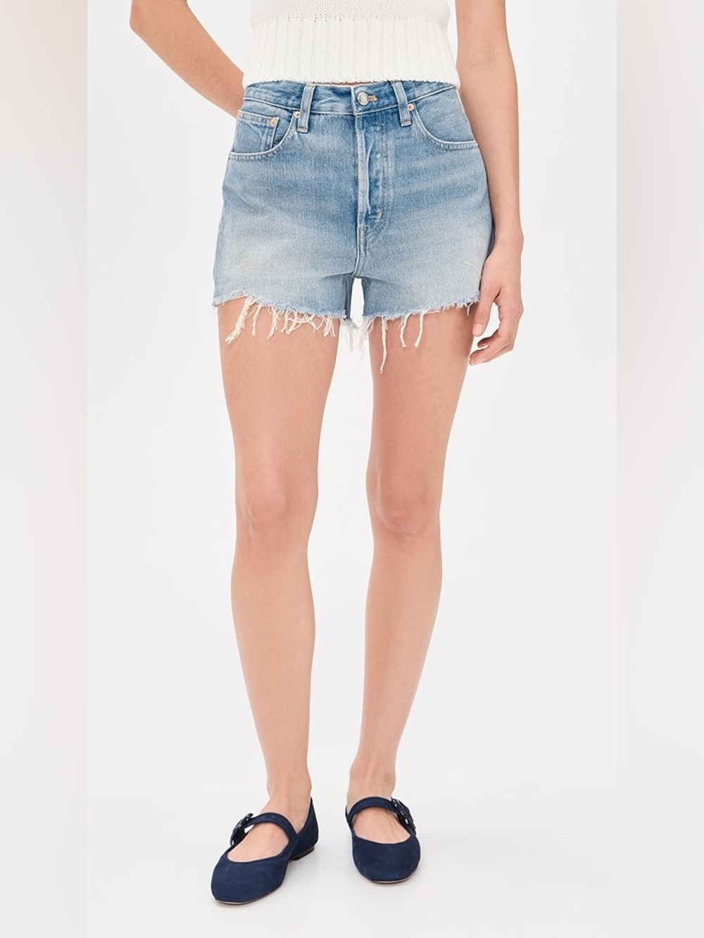 Free People We The Free Distressed Denim Cutoff Shorts Light Wash Raw Hem